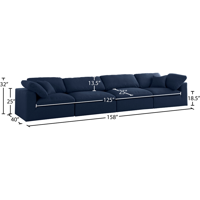 Meridian Furniture Serene Navy Durable Linen Fabric Deluxe Modular Sofa