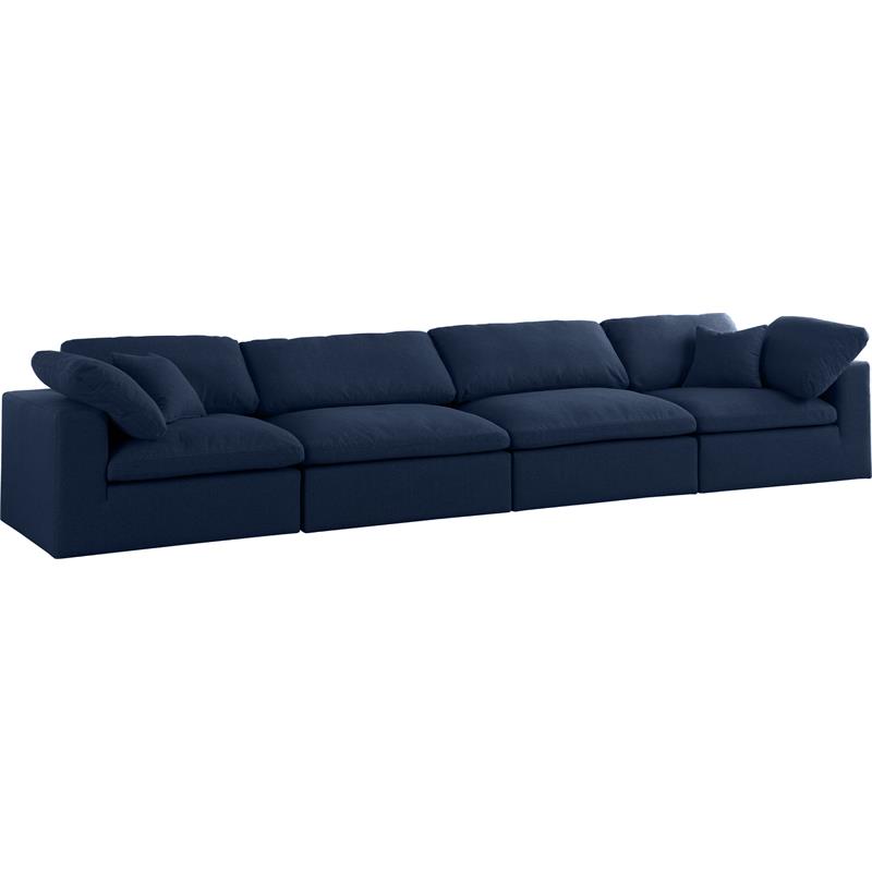 Meridian Furniture Serene Navy Durable Linen Fabric Deluxe Modular Sofa
