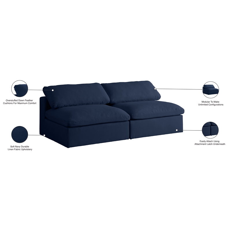 Meridian Furniture Serene Deluxe Navy Linen Fabric Modular Armless Sofa