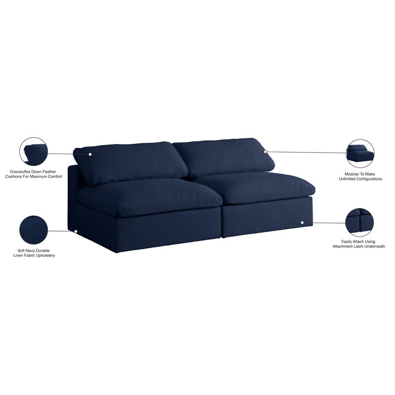 Meridian Furniture Serene Deluxe Navy Linen Fabric Modular Armless Sofa