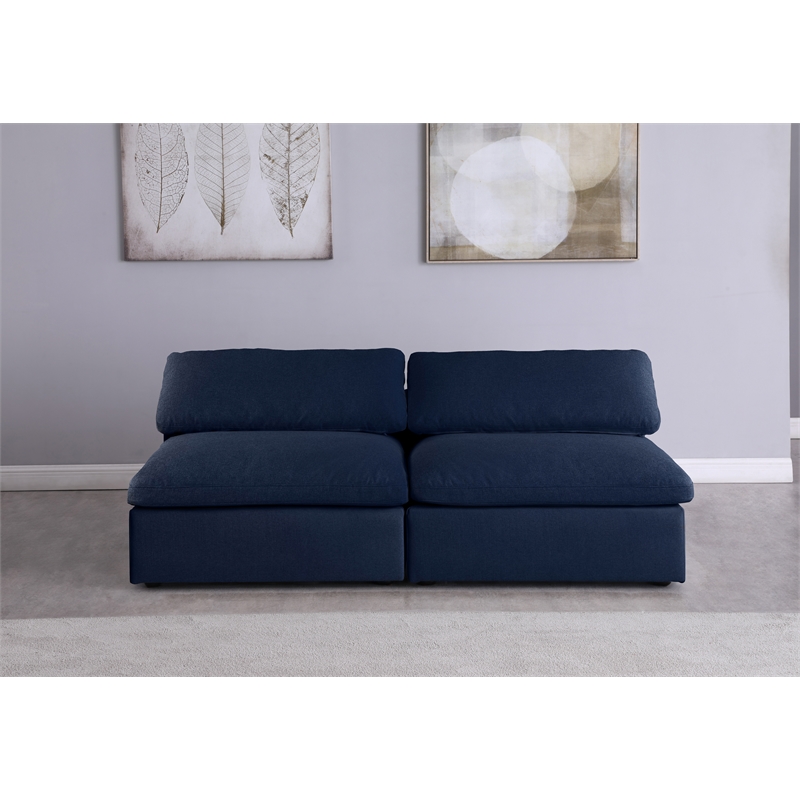 Meridian Furniture Serene Deluxe Navy Linen Fabric Modular Armless Sofa