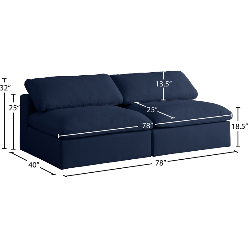 Meridian Furniture Serene Deluxe Navy Linen Fabric Modular Armless Sofa