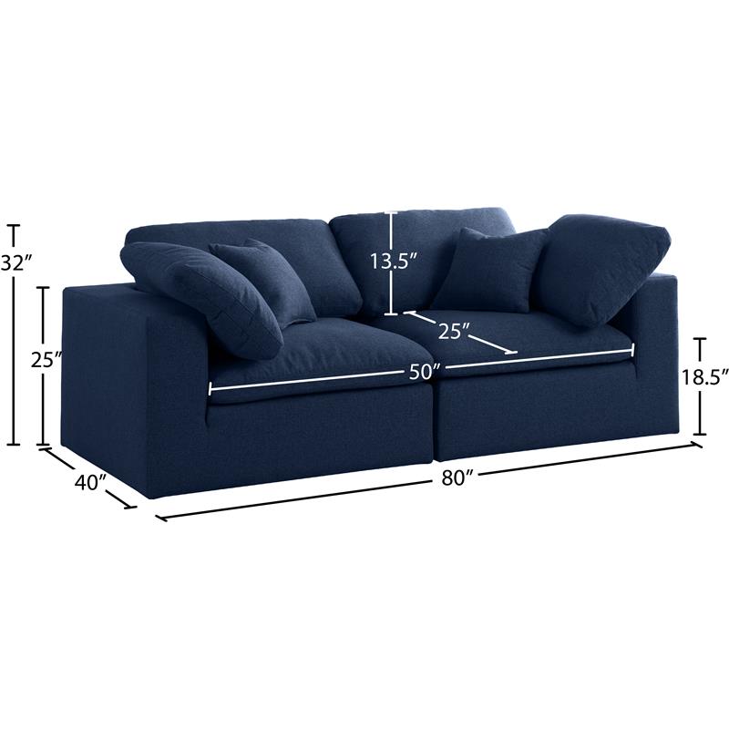 Meridian Furniture Serene Linen Fabric Deluxe Modular Sofa w/Pillows in Navy