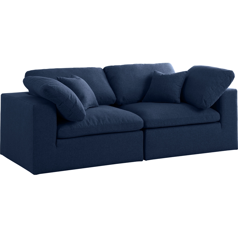 Meridian Furniture Serene Linen Fabric Deluxe Modular Sofa w/Pillows in Navy
