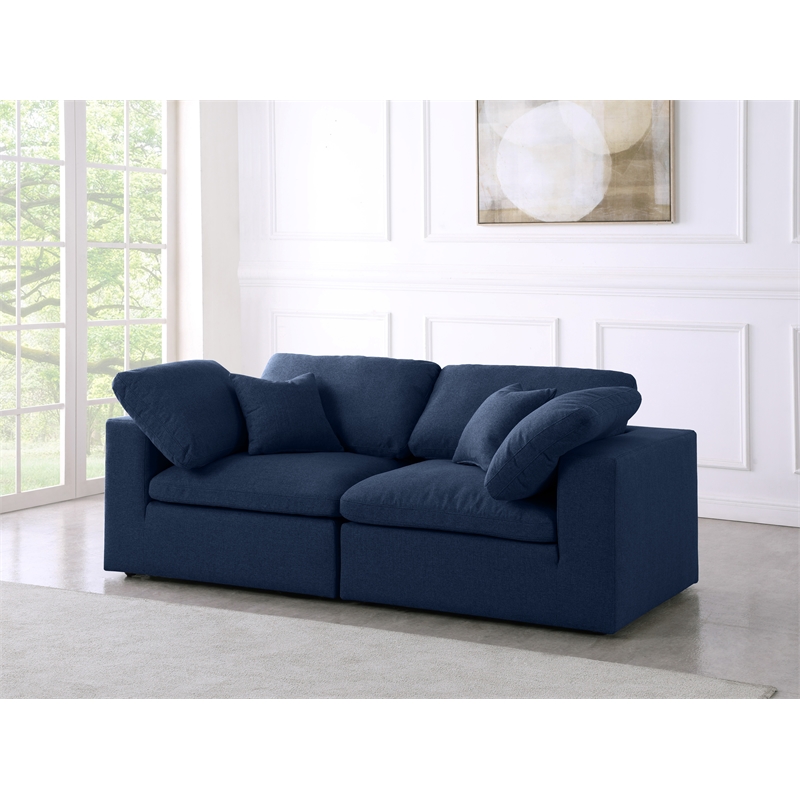 Meridian Furniture Serene Linen Fabric Deluxe Modular Sofa w/Pillows in Navy