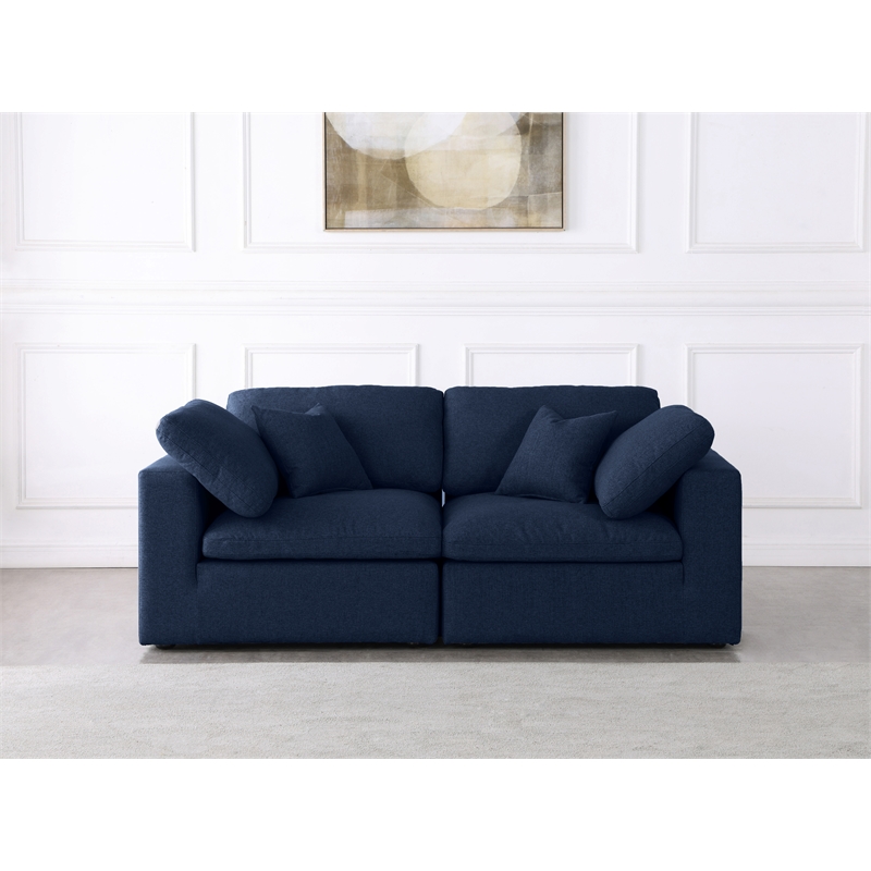 Meridian Furniture Serene Linen Fabric Deluxe Modular Sofa w/Pillows in Navy