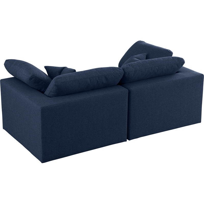 Meridian Furniture Serene Linen Fabric Deluxe Modular Sofa w/Pillows in Navy