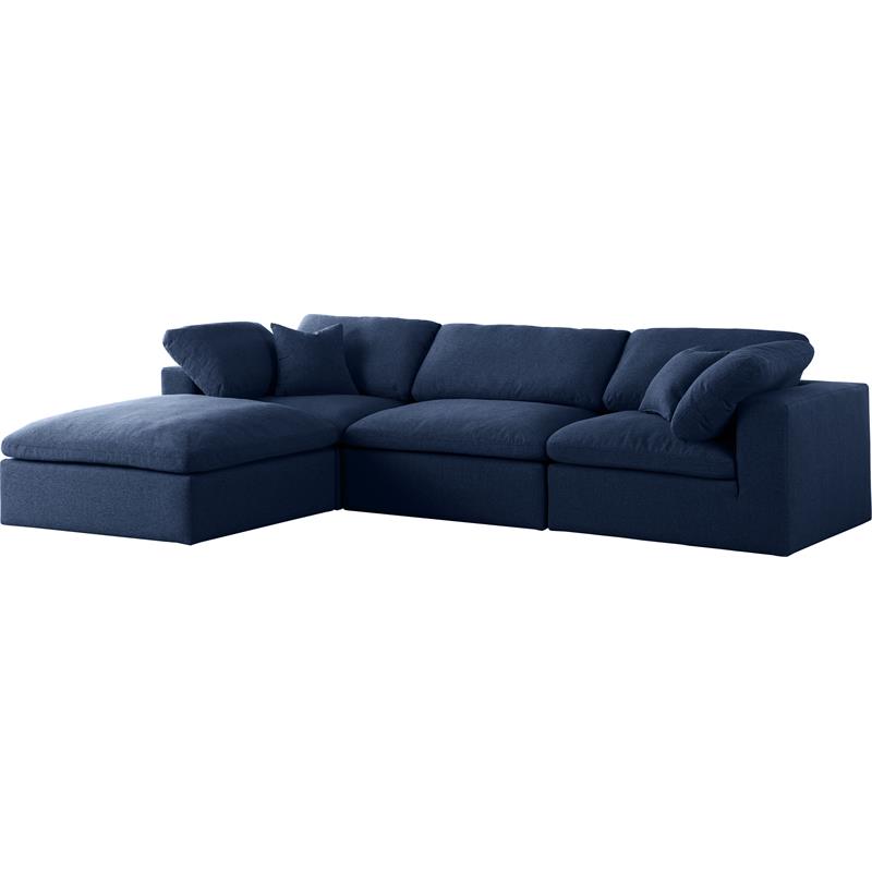 Meridian Furniture Serene Navy Durable Linen Fabric Modular Sectional