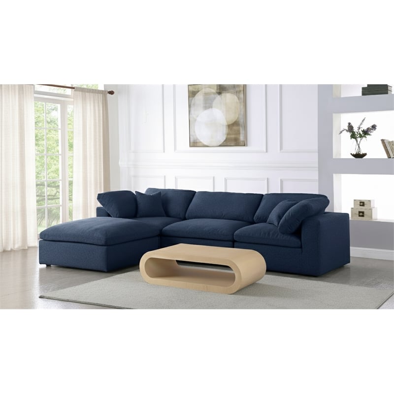 Meridian Furniture Serene Navy Durable Linen Fabric Modular Sectional