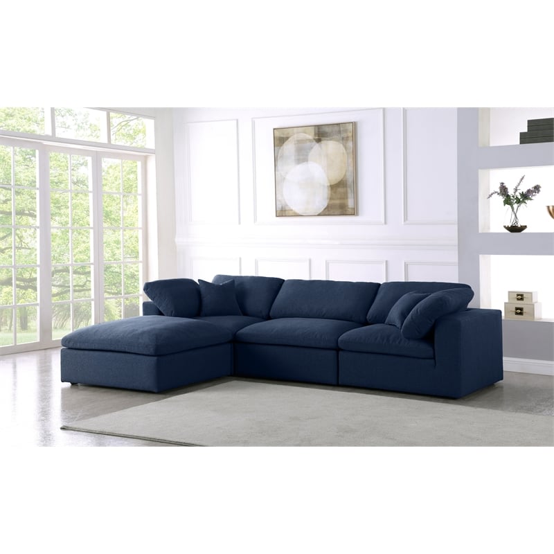 Meridian Furniture Serene Navy Durable Linen Fabric Modular Sectional
