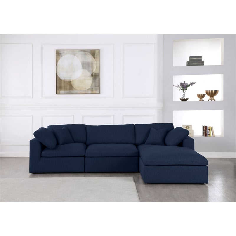 Meridian Furniture Serene Navy Durable Linen Fabric Modular Sectional