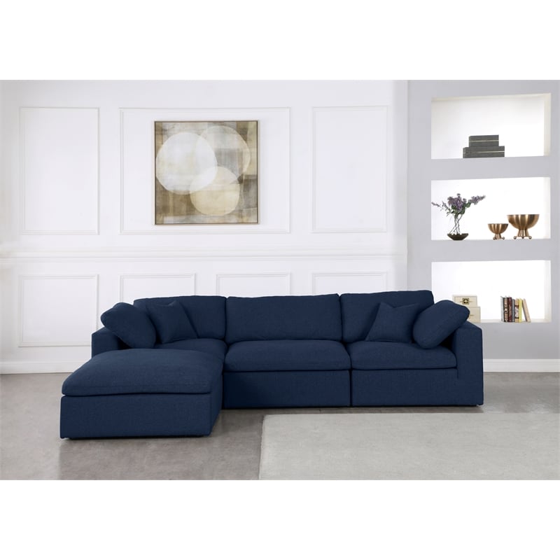 Meridian Furniture Serene Navy Durable Linen Fabric Modular Sectional