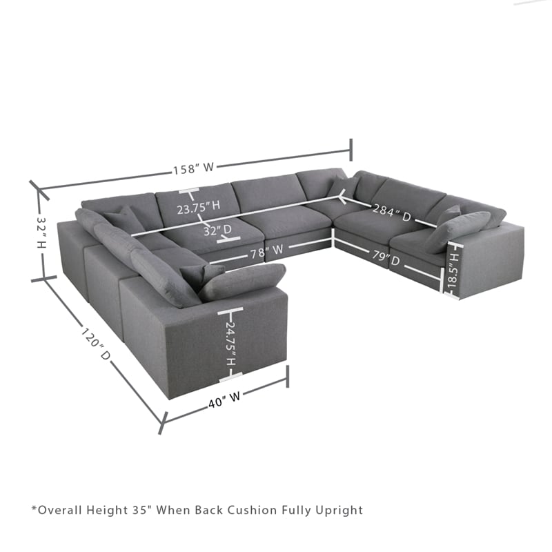 Meridian Furniture Serene Navy Durable Linen Fabric Modular Sectional