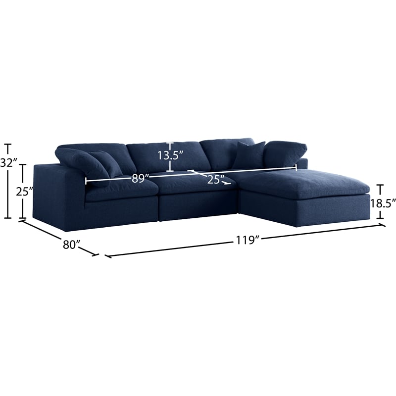 Meridian Furniture Serene Navy Durable Linen Fabric Modular Sectional