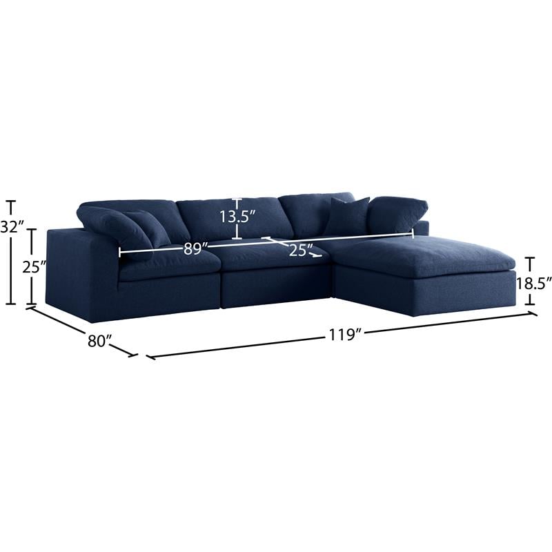 Meridian Furniture Serene Navy Durable Linen Fabric Modular Sectional