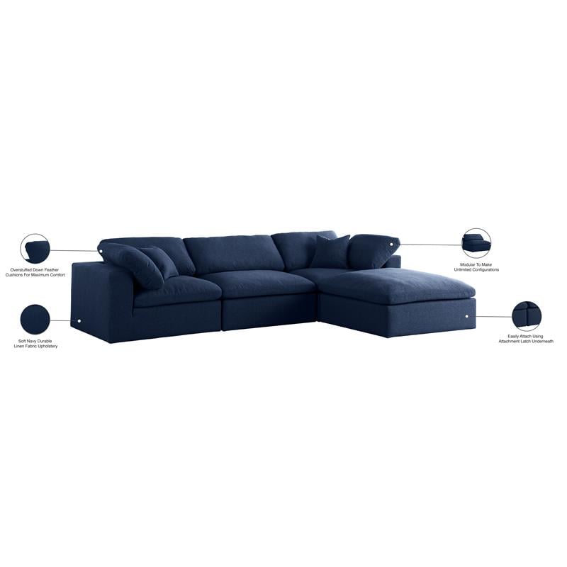 Meridian Furniture Serene Navy Durable Linen Fabric Modular Sectional