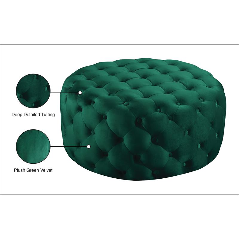 Meridian Furniture Addison Button Tufted Green Velvet Ottoman and Bench