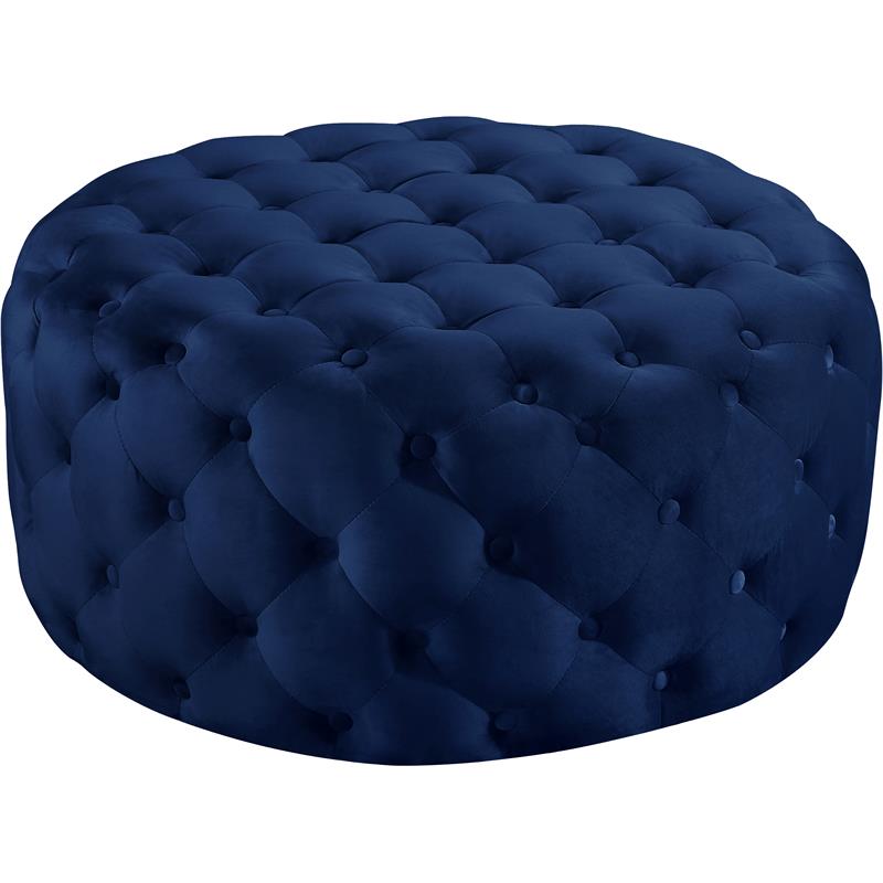 Meridian Furniture Addison Button Tufted Navy Velvet Ottoman and Bench