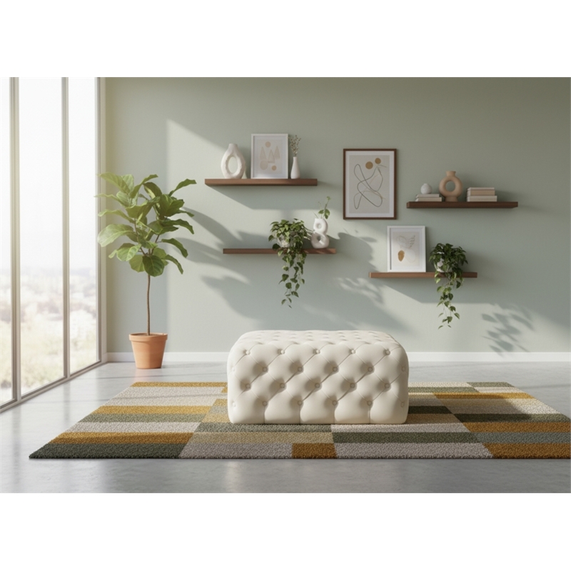 Meridian Furniture Ariel Button Tufted Cream Velvet Ottoman and Bench