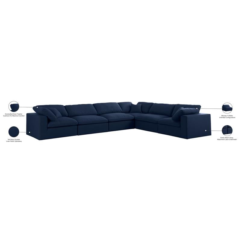 Meridian Furniture Serene Navy Durable Linen Fabric Modular Sectional