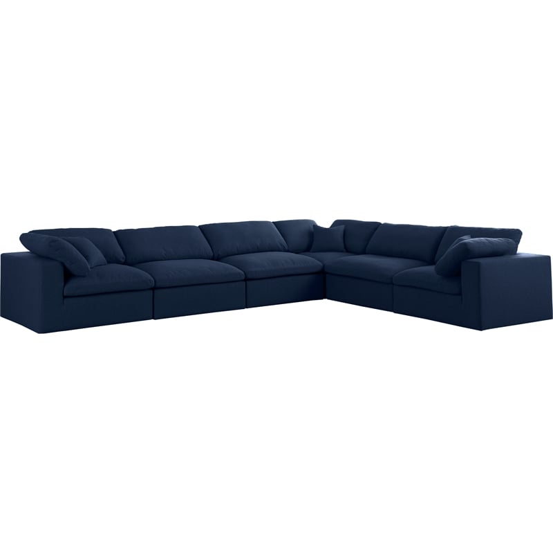 Meridian Furniture Serene Navy Durable Linen Fabric Modular Sectional