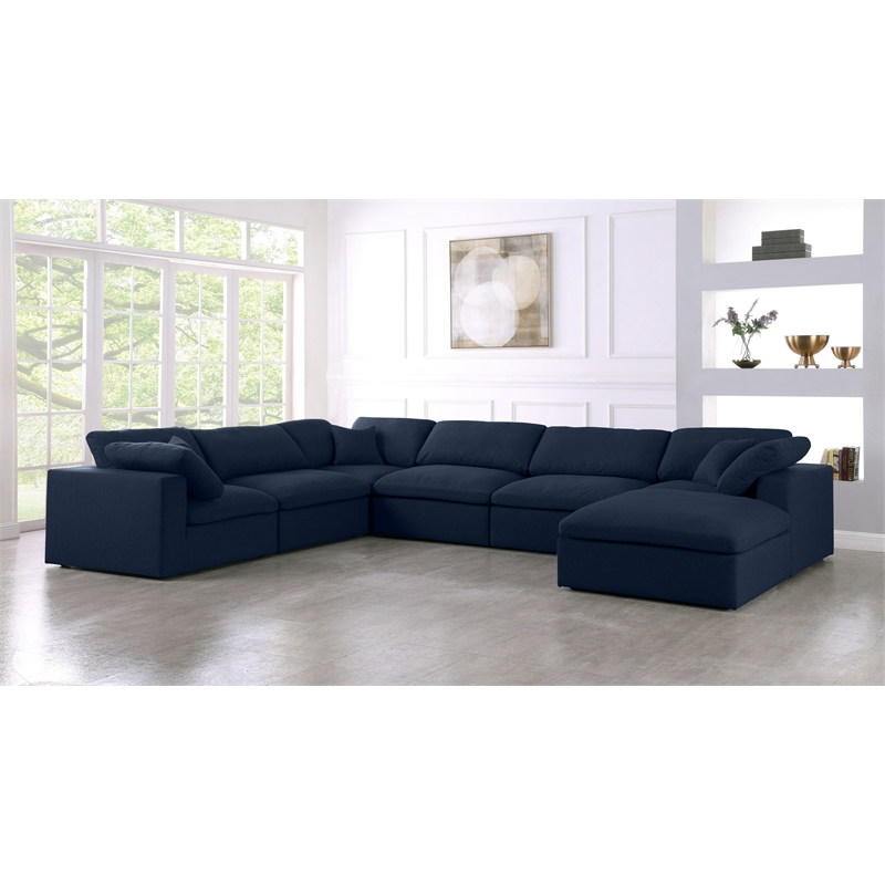 Meridian Furniture Serene Navy Durable Linen Fabric Modular Sectional