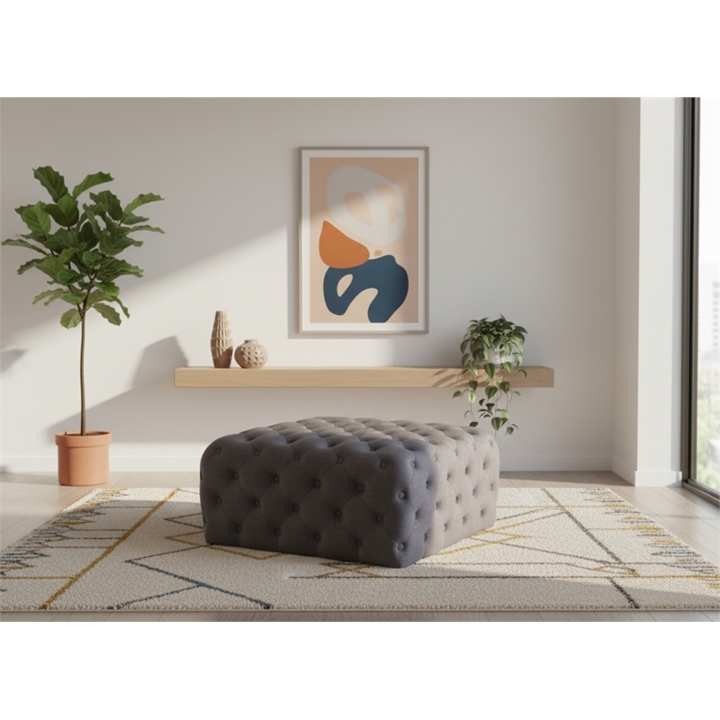 Meridian Furniture Ariel Button Tufted Gray Velvet Ottoman and Bench