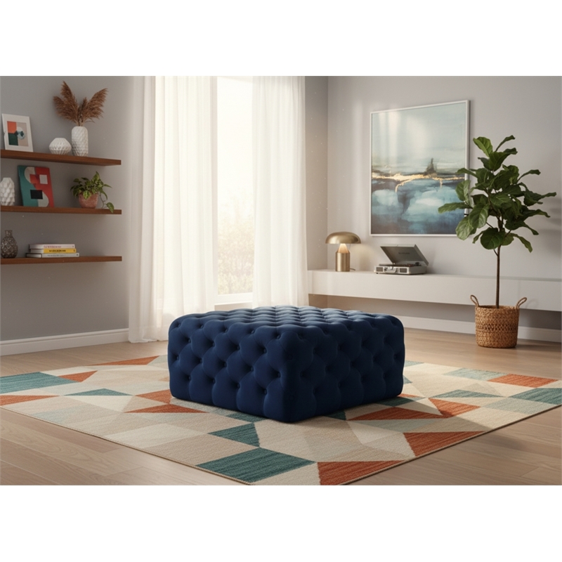 Meridian Furniture Ariel Button Tufted Navy Velvet Ottoman and Bench