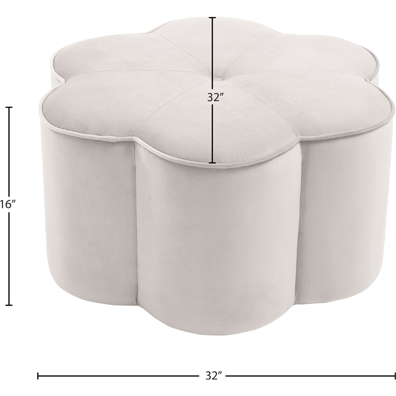 Meridian Furniture Daisy Flower Shaped Cream Velvet Ottoman