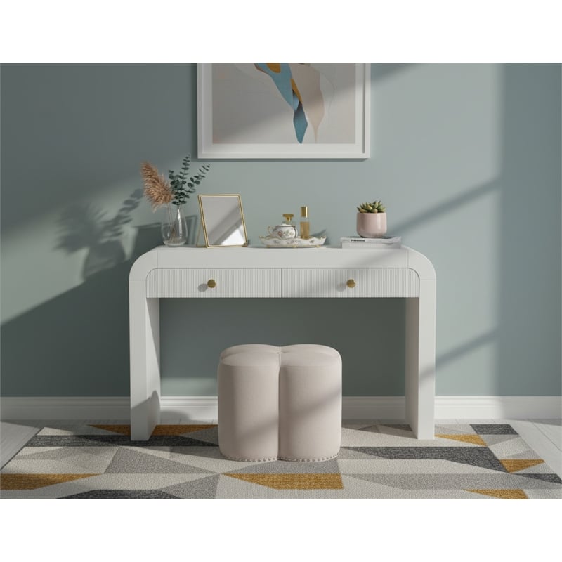 Meridian Furniture Clover Flower Shaped Cream Velvet Ottoman