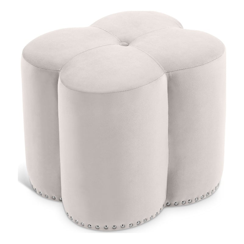 Meridian Furniture Clover Flower Shaped Cream Velvet Ottoman
