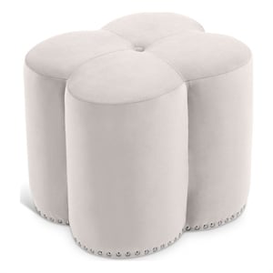 Meridian Furniture Clover Flower Shaped Cream Velvet Ottoman