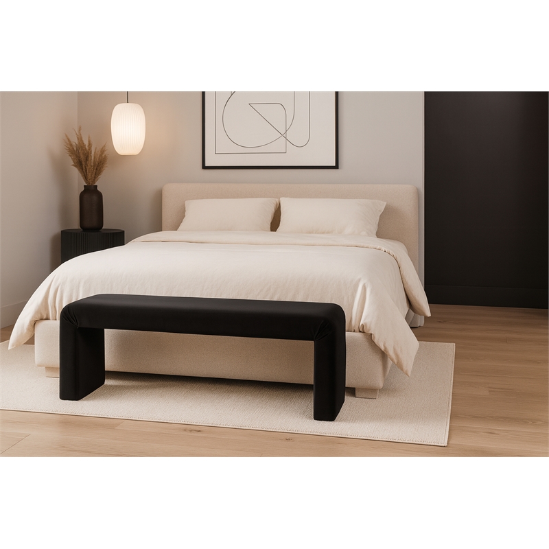 Meridian Furniture Minimalist Black Velvet Bench