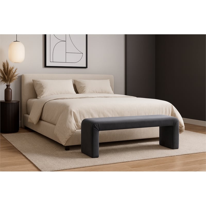 Meridian Furniture Minimalist Gray Velvet Bench