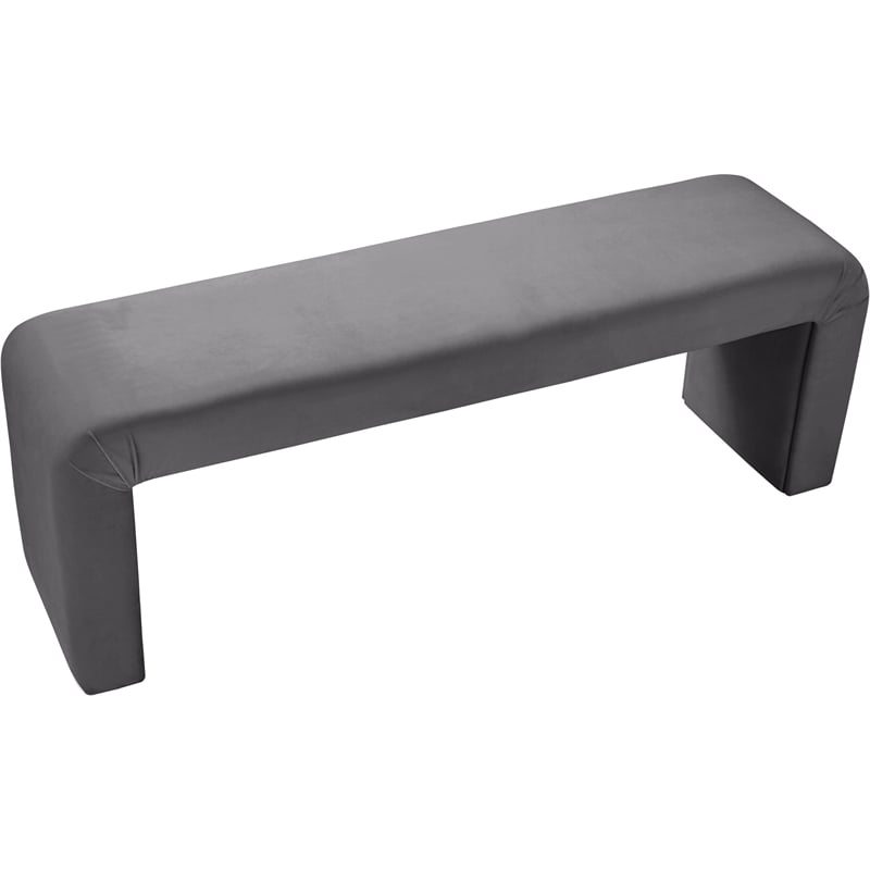 Meridian Furniture Minimalist Gray Velvet Bench