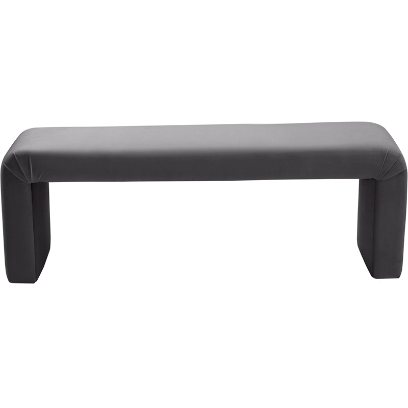 Meridian Furniture Minimalist Gray Velvet Bench