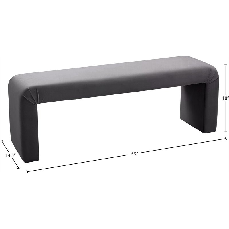 Meridian Furniture Minimalist Gray Velvet Bench