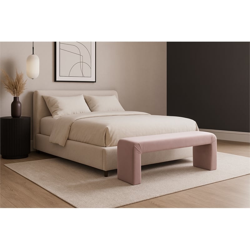 Meridian Furniture Minimalist Pink Velvet Bench