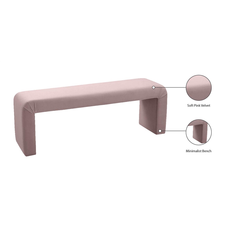 Meridian Furniture Minimalist Pink Velvet Bench