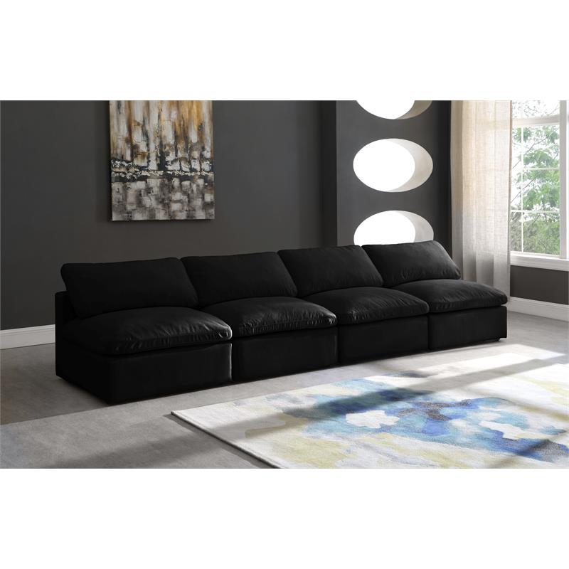 Meridian Furniture Plush Standard Black Velvet Modular Armless Sofa
