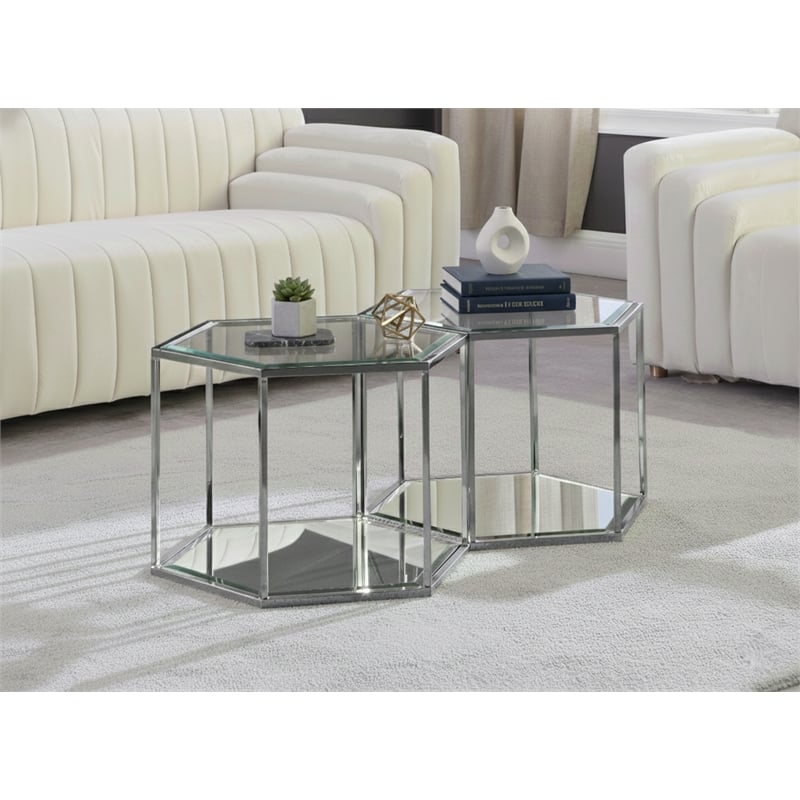 Meridian Furniture Sei Modular Stainless Steel and Glass 2 Piece Coffee Table