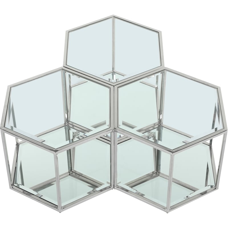 Meridian Furniture Sei Modular Stainless Steel and Glass 3 Piece Coffee Table