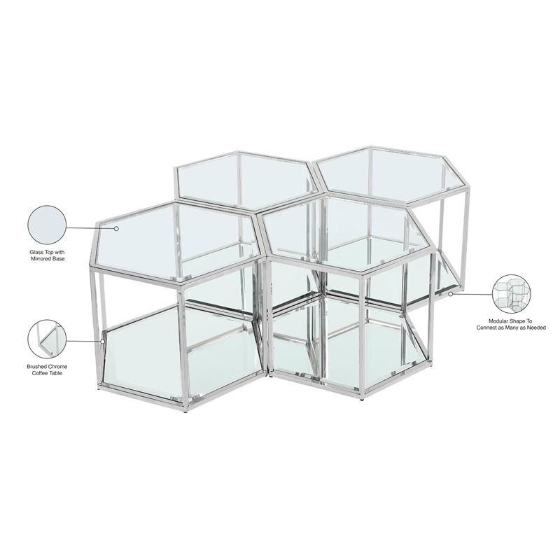 Meridian Furniture Sei Modular Stainless Steel and Glass 4 Piece Coffee Table