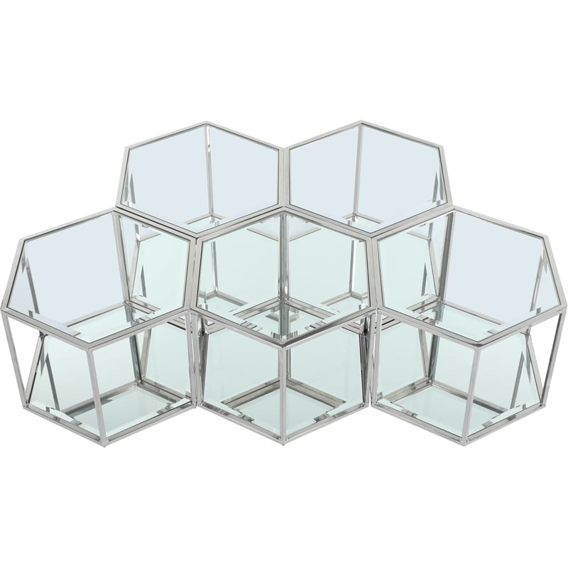 Meridian Furniture Sei Modular Stainless Steel and Glass 5 Piece Coffee Table