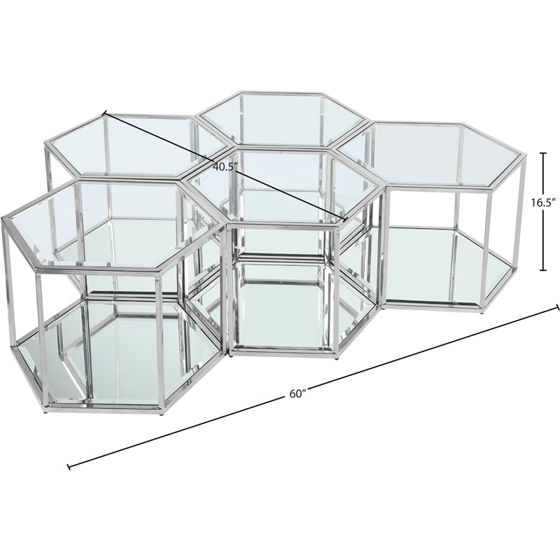 Meridian Furniture Sei Modular Stainless Steel and Glass 5 Piece Coffee Table