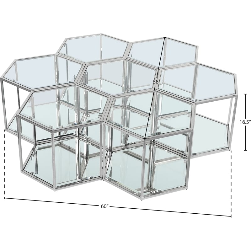 Meridian Furniture Sei Modular Stainless Steel and Glass 7 Piece Coffee Table