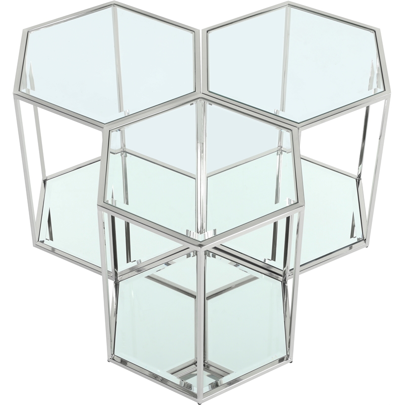 Meridian Furniture Sei Modular Stainless Steel and Glass 3 Piece End Table