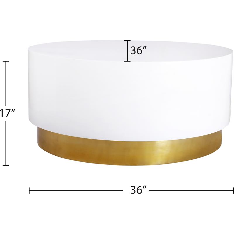 Meridian Furniture Deco White Lacquer Metal Coffee Table with Durable Gold Base