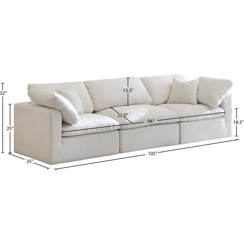 Meridian Furniture Plush Standard Cream Velvet Modular Sofa