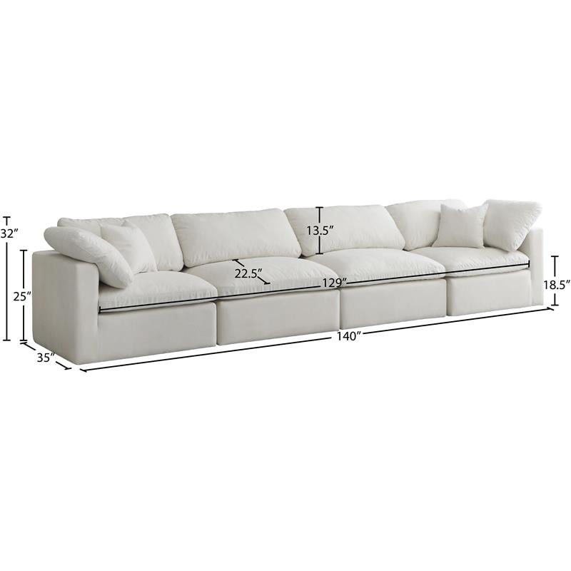 Meridian Furniture Plush Standard Cream Velvet Modular Sofa
